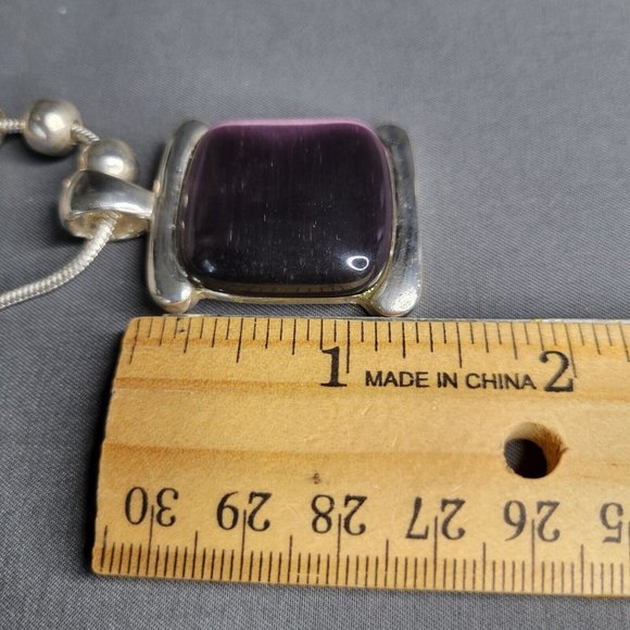Cats Eye Purple Stone Womens Fashion Necklace Silver Tone Snake Chain 18 in - Picture 10 of 11